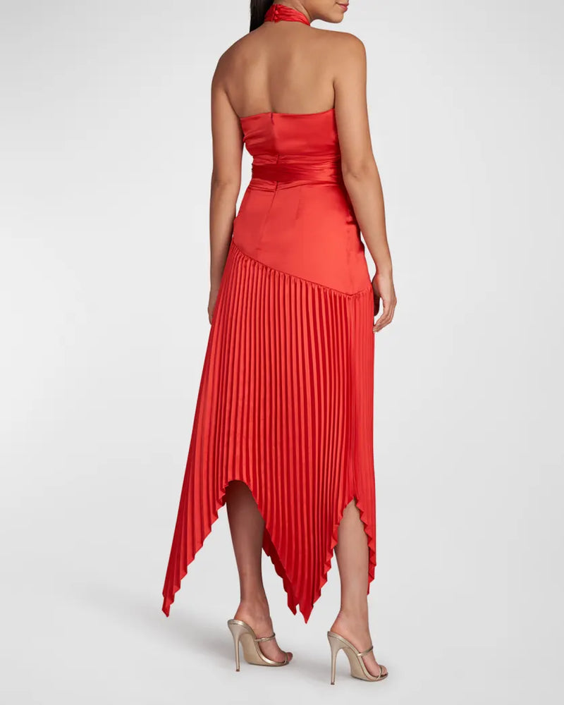 Amur Dixon Halter Dress in Rose Red