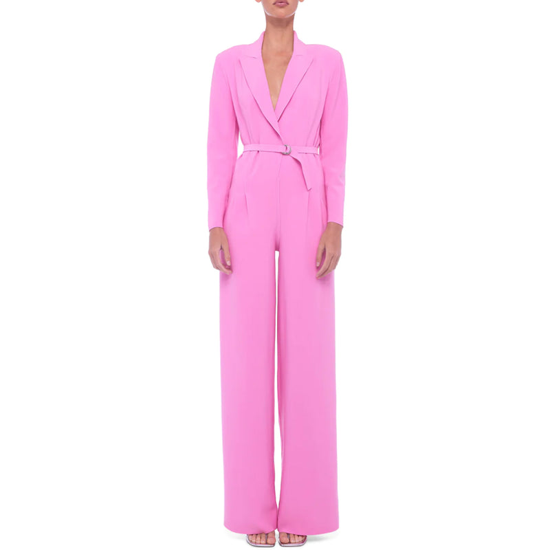 Norma Kamali Single Breasted Straight Leg Jumpsuit in Candy Pink