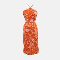 Olivaceous Amara Halter Cutout Midi Dress in Orange Print