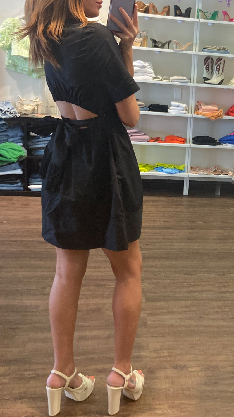 Olivaceous Sonia Mini Tie Dress in Black