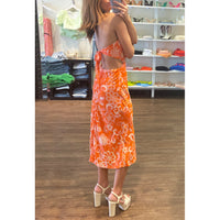 Amara Halter Cutout Midi Dress in Orange Print