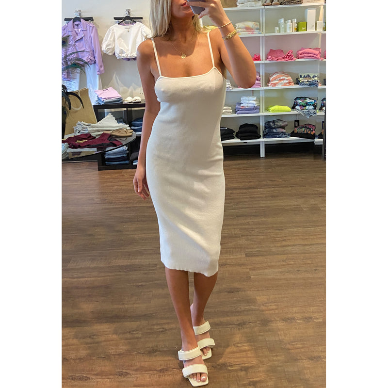 Olivaceous Ribbed Midi Dress in Ivory