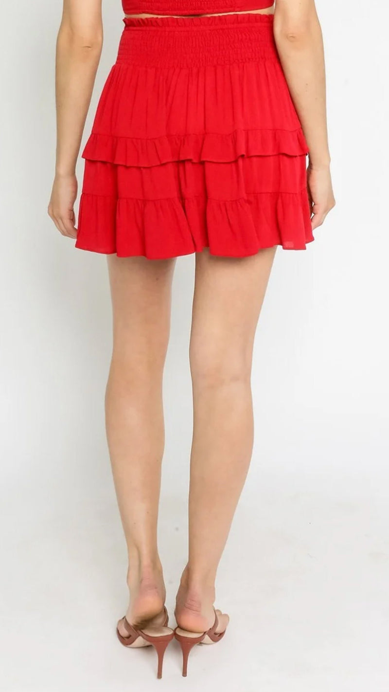 Olivaceous Lace Up Skirt in Red