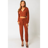 Lurex Drawstring Joggers in Rust