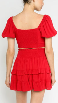 Puff Sleeve Tie Crop Top in Red