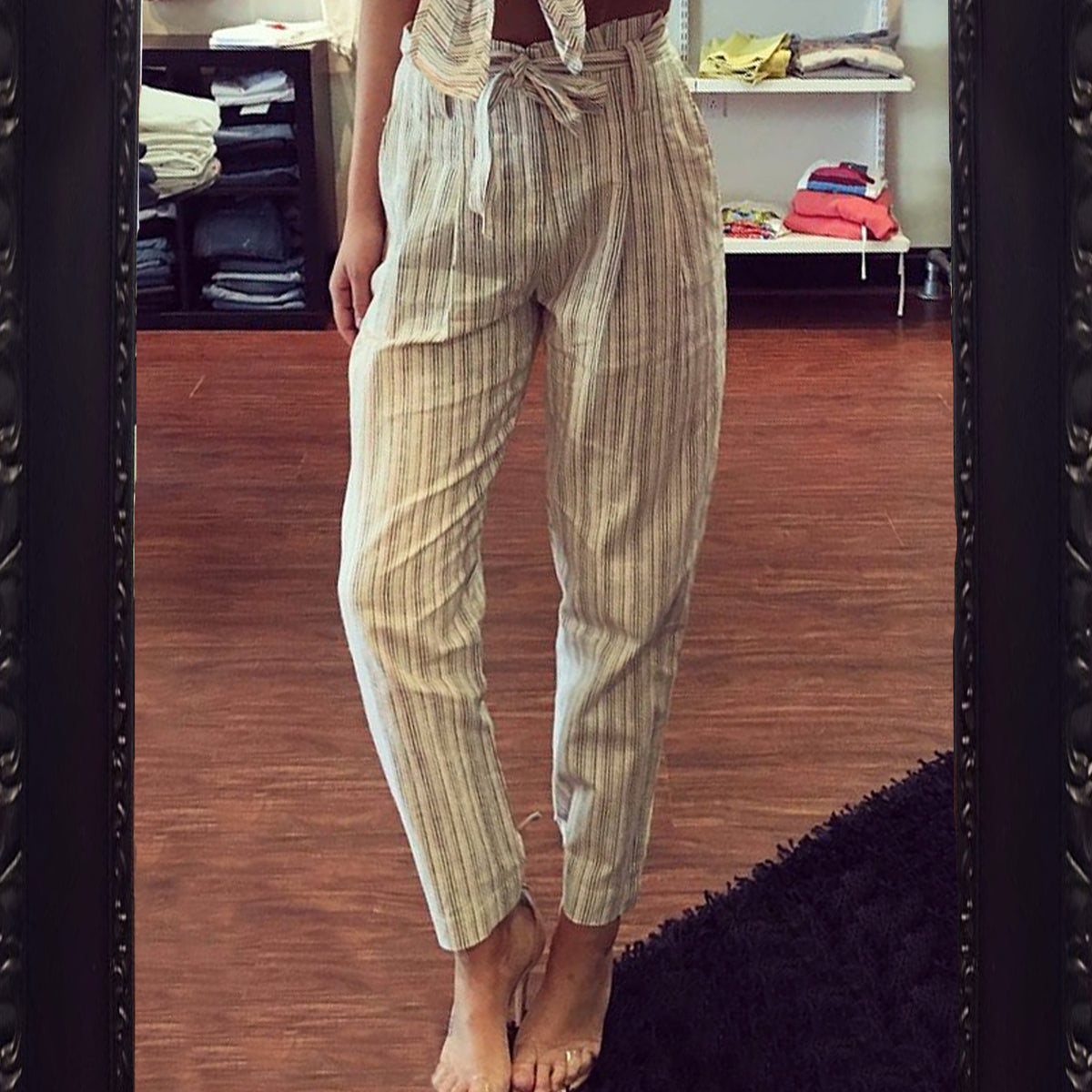 Olivaceous Striped High Waisted Pant