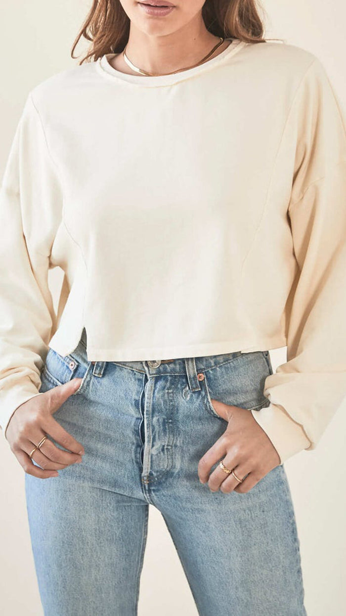 Project Social T Dixon Seamed Crew Neck in Vanilla