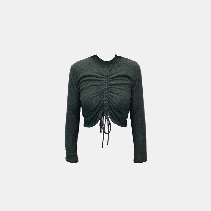 Project Social T Dreamiest Cozy Ruched Mock Neck Top in Midnight Forest