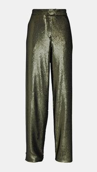 Ronny Kobo Claire Sequin High Waisted Pant in Green