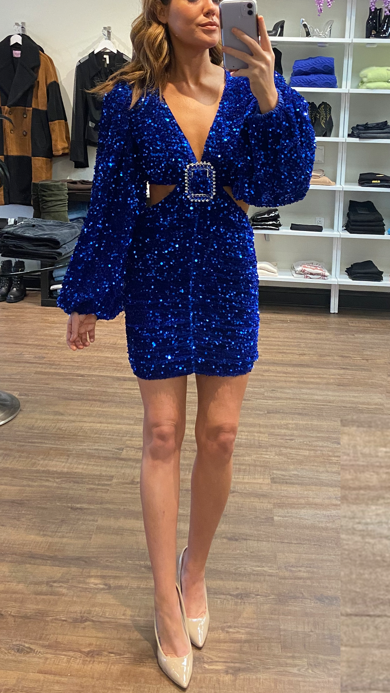 Line and Dot Valerie Sequin Cutout Mini Dress in Royal