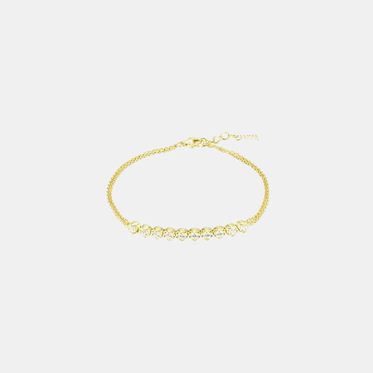 Samfa Style Bezel Double Chain Diamond Bracelet in Gold