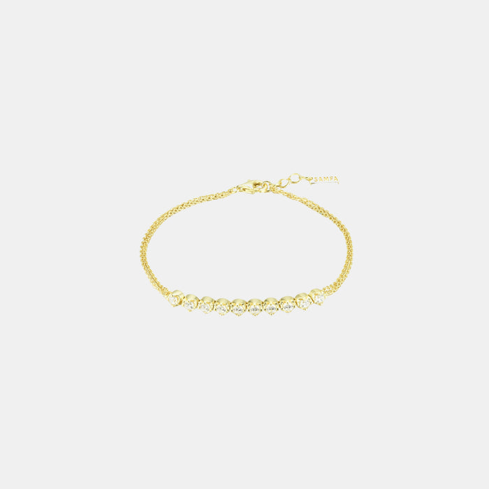 Samfa Style Bezel Double Chain Diamond Bracelet in Gold