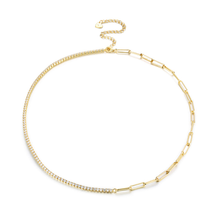 Samfa Style Paperclip and Tennis Necklace in Gold