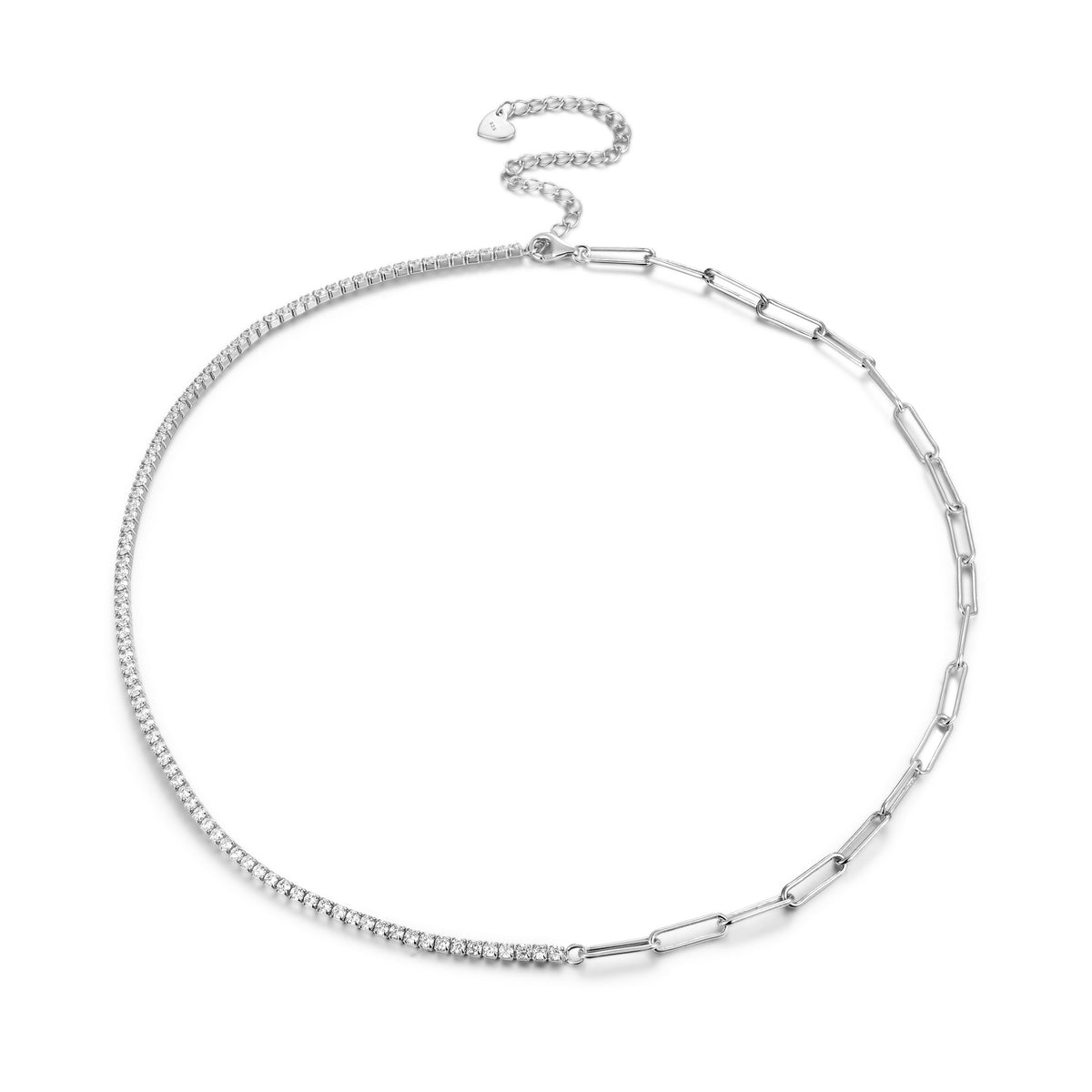 Samfa Style Paperclip and Tennis Necklace in Silver