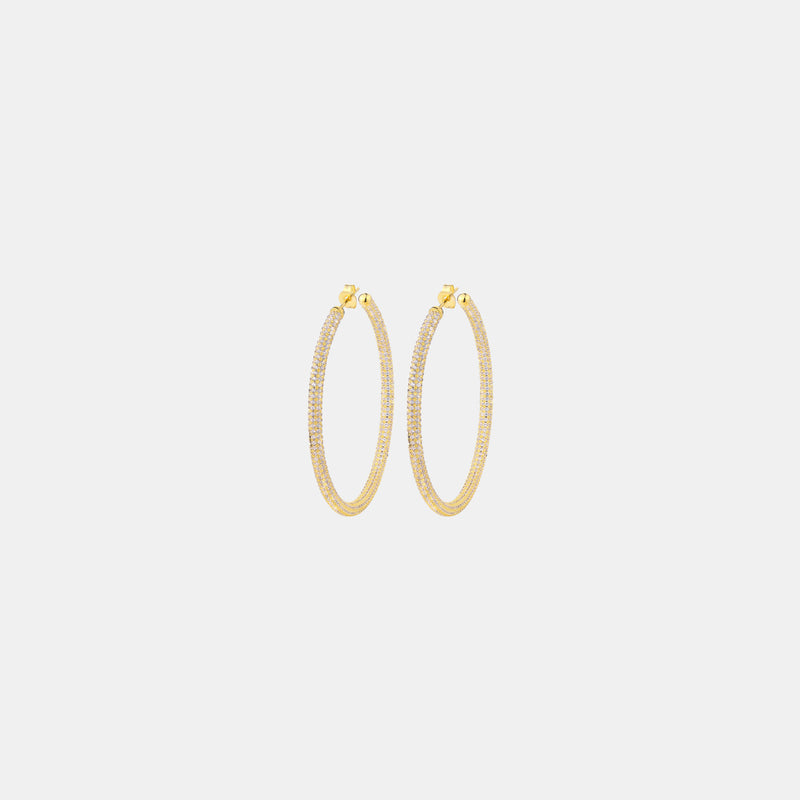 Samfa Style Large Pave Diamond Hoops in Gold