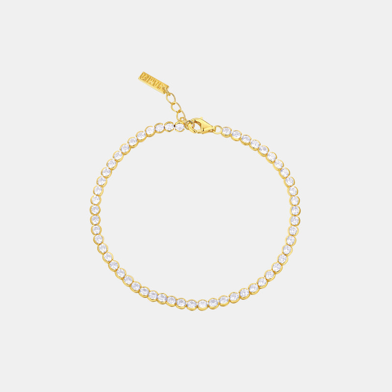 Samfa Style 3MM Diamond Tennis Anklet in Yellow Gold/Silver