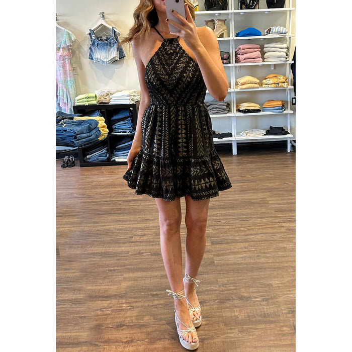 Saylor Phila Metallic Halter Dress in Black/Gold