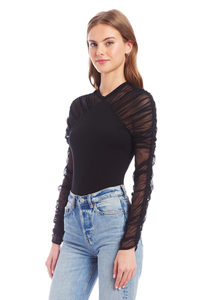 Amanda Uprichard Shandi Sheer Sleeve Bodysuit in Black