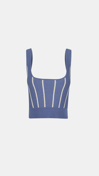 St. Cloud Bijou Knit Contrast Bustier Top Dress in Dusk Blue/Pale Grey