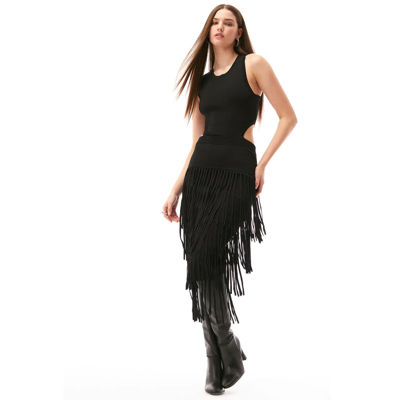 Toccin Jemma Fringe Racer Midi Dress in Black